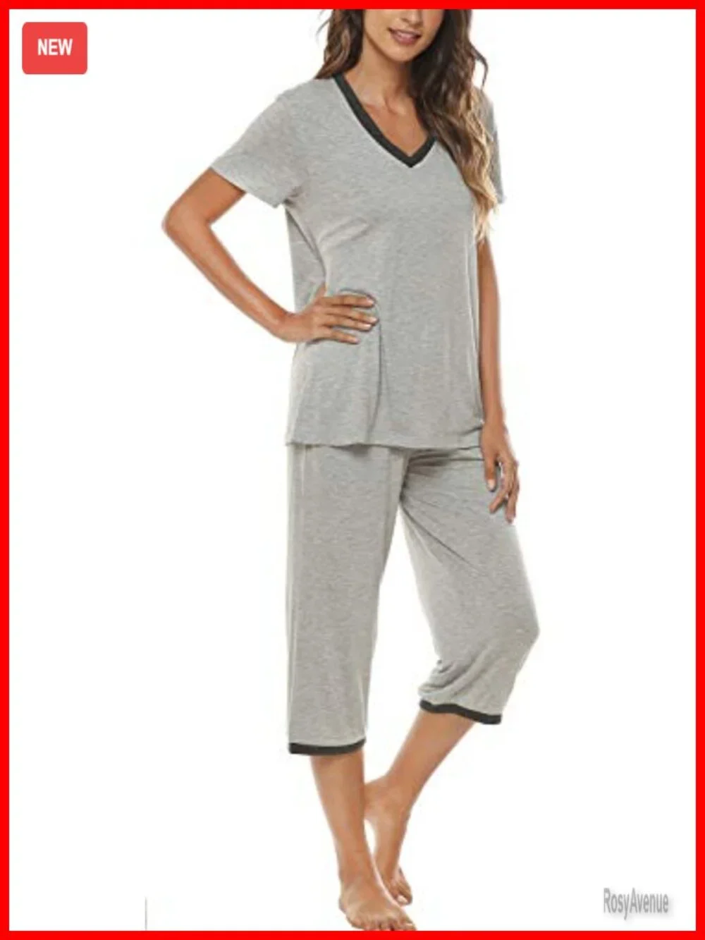 Women's Pajama Set Short Sleeve Top Capri Pants Lightweight Sleepwear Lounge